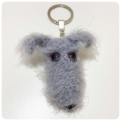 LIGHT GREY HAIRY SCRUFFY SIGHTHOUND LURCHER BEDLINGTON WHIPPET WOLFHOUND BROWN EYES KEYRING CHARM KEEPSAKE GIFT