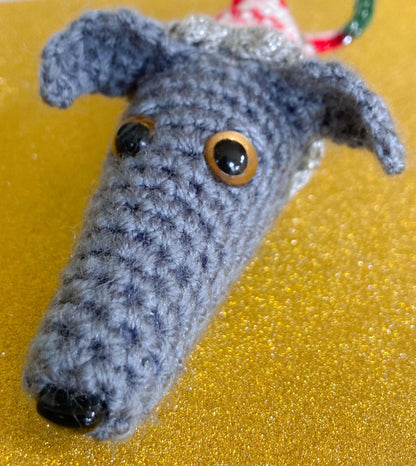 GREY BLUE WHIPPET GREYHOUND SIGHTHOUND LURCHER ITALIAN GREYHOUND FESTIVE ELF HAT CHRISTMAS DECORATION TREE ORNAMENT CHARM KEEPSAKE GIFT