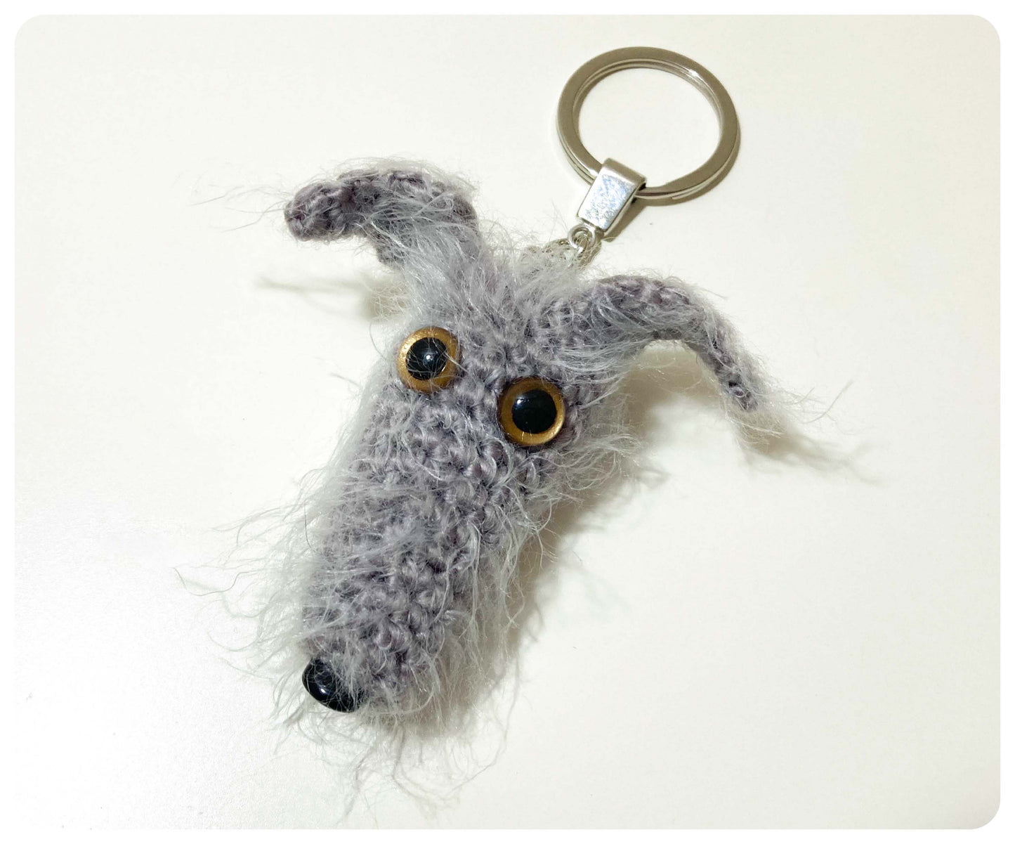 LIGHT GREY HAIRY SCRUFFY FUZZY SIGHTHOUND LURCHER BEDLINGTON WHIPPET WOLFHOUND KEYRING CHARM KEEPSAKE GIFT