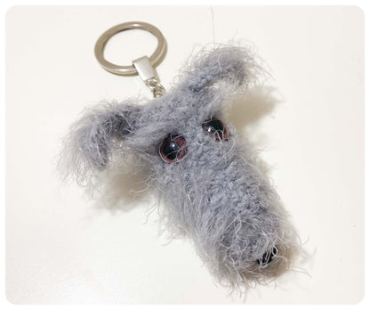 LIGHT GREY HAIRY SCRUFFY SIGHTHOUND LURCHER BEDLINGTON WHIPPET WOLFHOUND BROWN EYES KEYRING CHARM KEEPSAKE GIFT