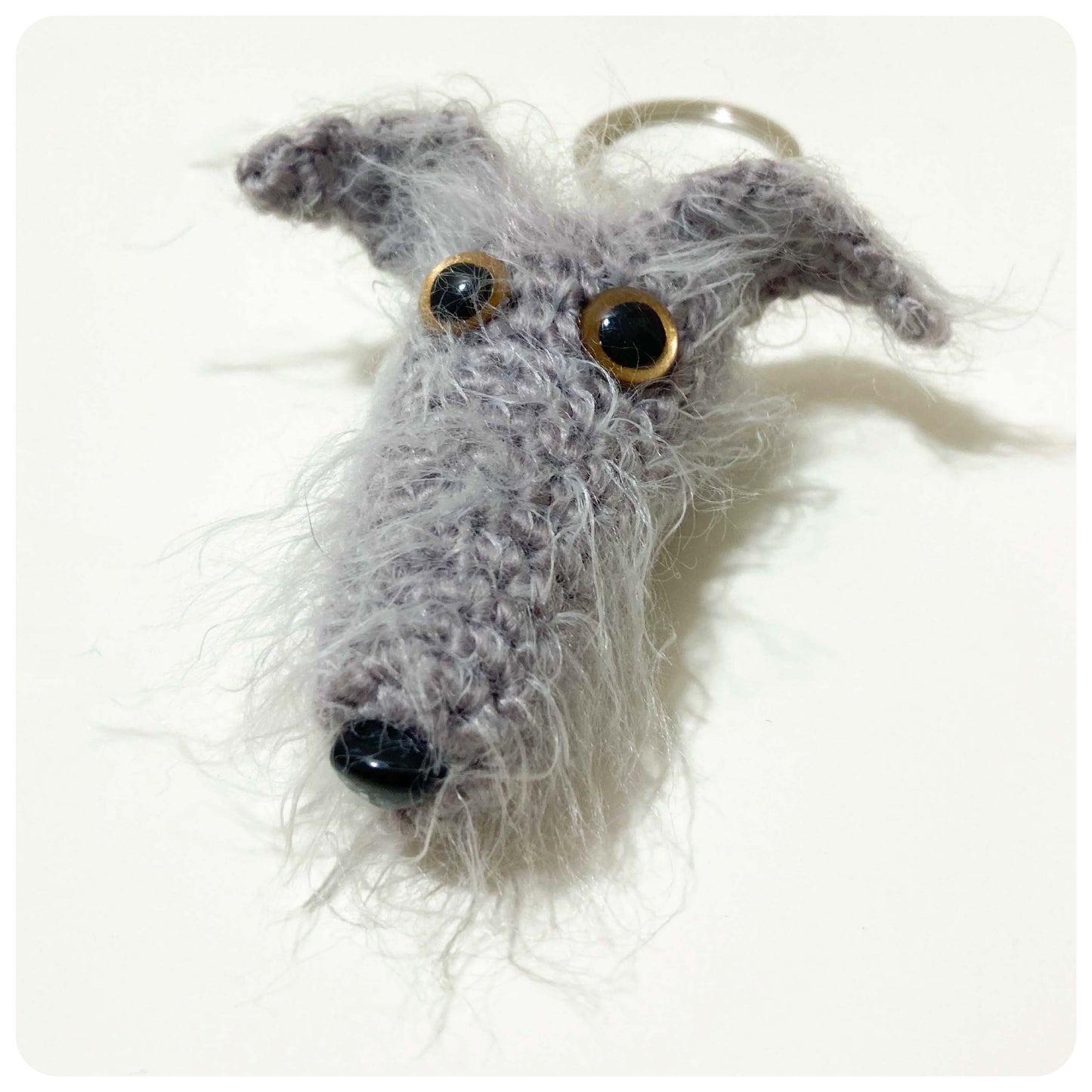 LIGHT GREY HAIRY SCRUFFY FUZZY SIGHTHOUND LURCHER BEDLINGTON WHIPPET WOLFHOUND KEYRING CHARM KEEPSAKE GIFT