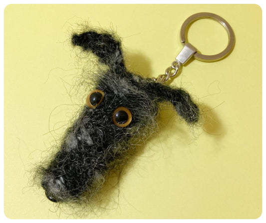 DARK & LIGHT GREY HAIRY SCRUFFY SIGHTHOUND LURCHER BEDLINGTON WHIPPET WOLFHOUND KEYRING CHARM KEEPSAKE GIFT AMBER EYES