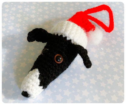 BLACK WHITE WHIPPET GREYHOUND SIGHTHOUND LURCHER ITALIAN GREYHOUND FESTIVE SANTA CHRISTMAS DECORATION TREE ORNAMENT CHARM KEEPSAKE GIFT