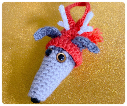 GREY BLUE WHIPPET GREYHOUND SIGHTHOUND LURCHER ITALIAN GREYHOUND FESTIVE REINDEER HAT CHRISTMAS DECORATION TREE ORNAMENT CHARM KEEPSAKE GIFT