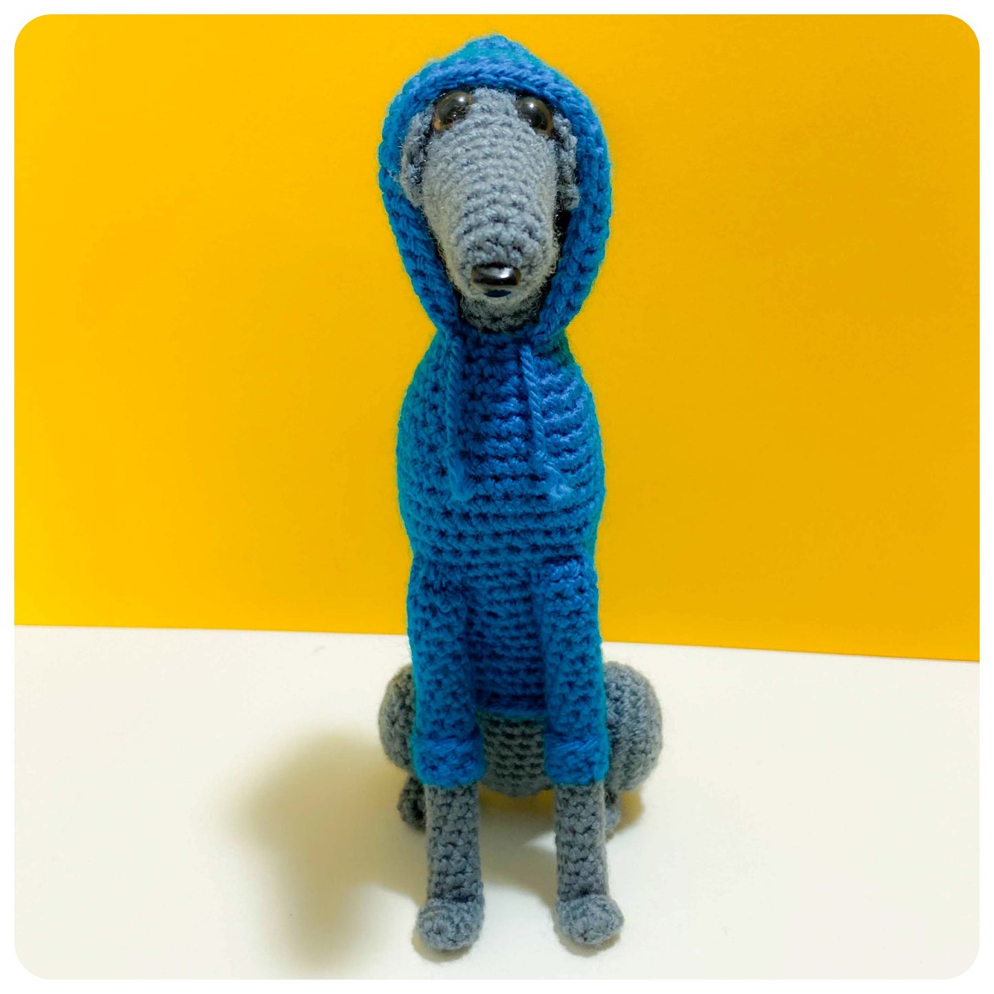 GREY BLUE CROCHET MINI WHIPPET GREYHOUND SIGHTHOUND ITALIAN GREYHOUND PLUSH IN A KNITTED TEAL HOODIE KEEPSAKE MEMORIAL GIFT