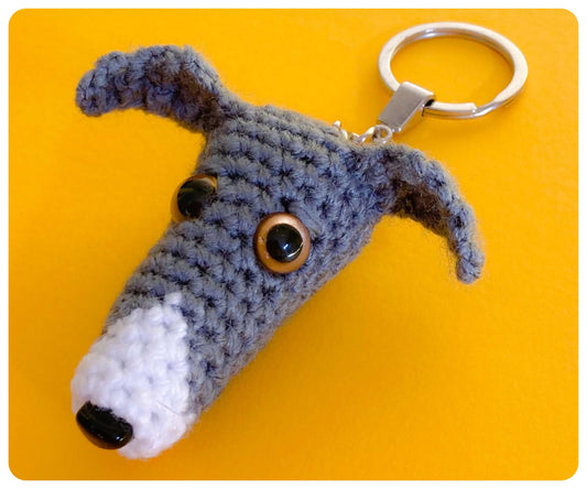 GREY BLUE WHITE WHIPPET GREYHOUND SIGHTHOUND LURCHER ITALIAN GREYHOUND KEYRING CHARM KEEPSAKE GIFT