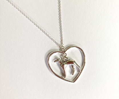 SILVER GREYHOUND WHIPPET SIGHTHOUND LURCHER CHARM NECKLACE CHAIN LOVE HEART KEEPSAKE GIFT