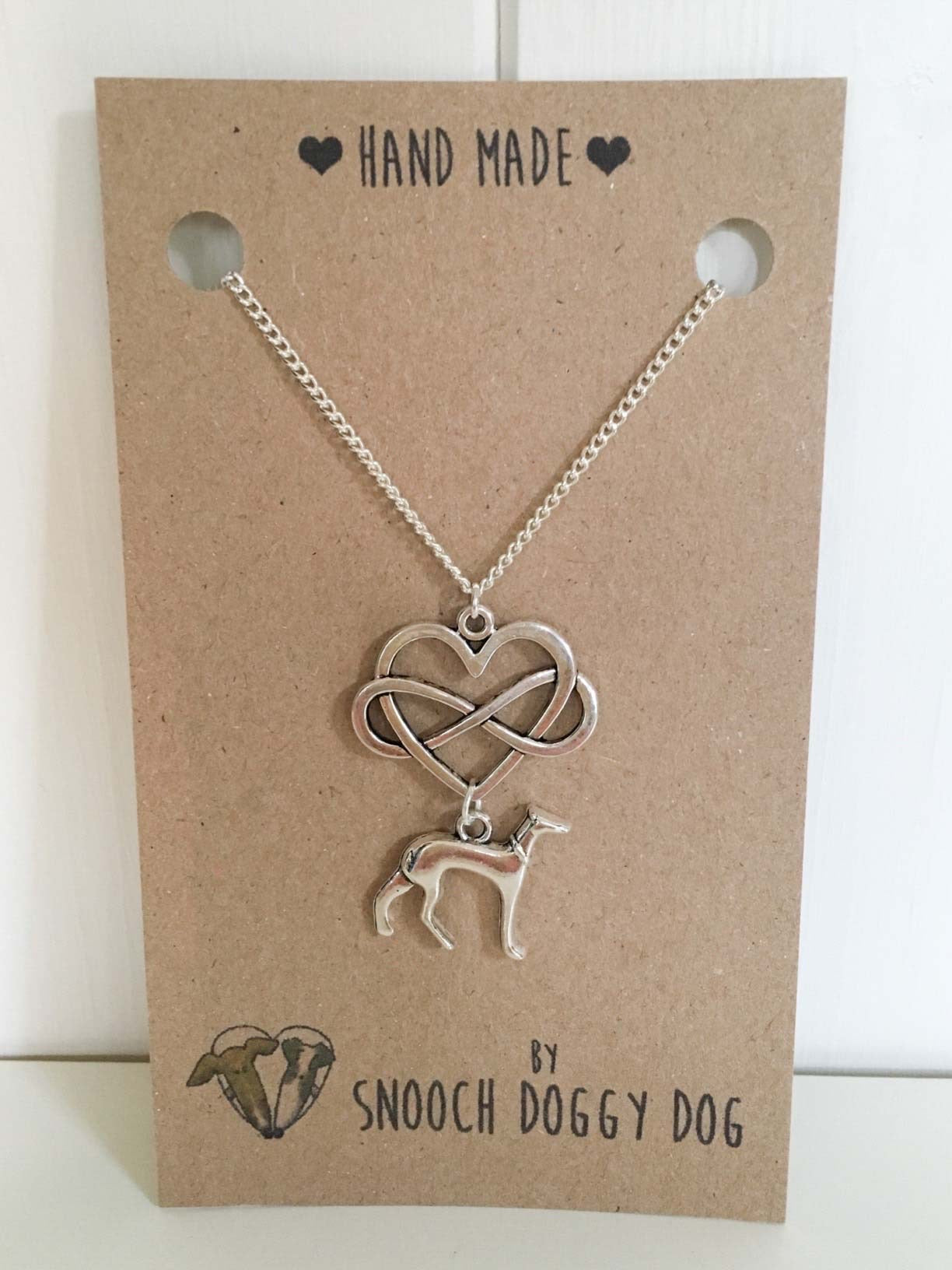 SILVER GREYHOUND WHIPPET SIGHTHOUND LURCHER CHARM NECKLACE CHAIN INFINITY HEART KEEPSAKE GIFT