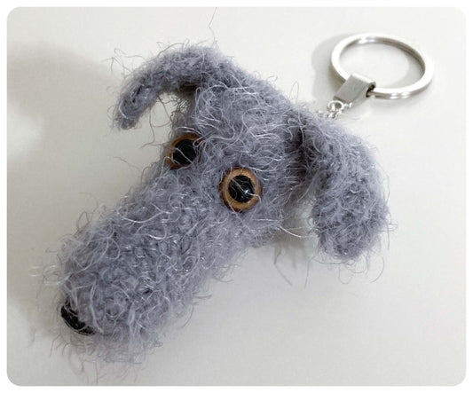 LIGHT GREY HAIRY SCRUFFY SIGHTHOUND LURCHER BEDLINGTON WHIPPET WOLFHOUND KEYRING CHARM KEEPSAKE GIFT