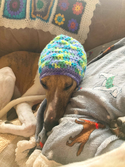 HANDMADE KNITTED WHIPPET SNOOD POINTY HOOD POM POM HAT