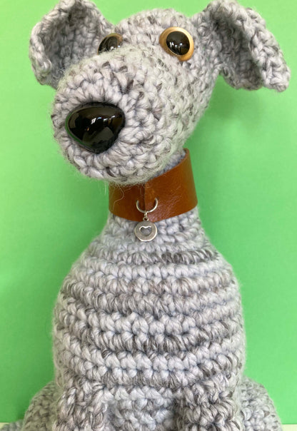 GREY BRINDLE CROCHET HUGE HUGGABLE WHIPPET GREYHOUND SIGHTHOUND ITALIAN GREYHOUND PLUSH KEEPSAKE MEMORIAL GIFT