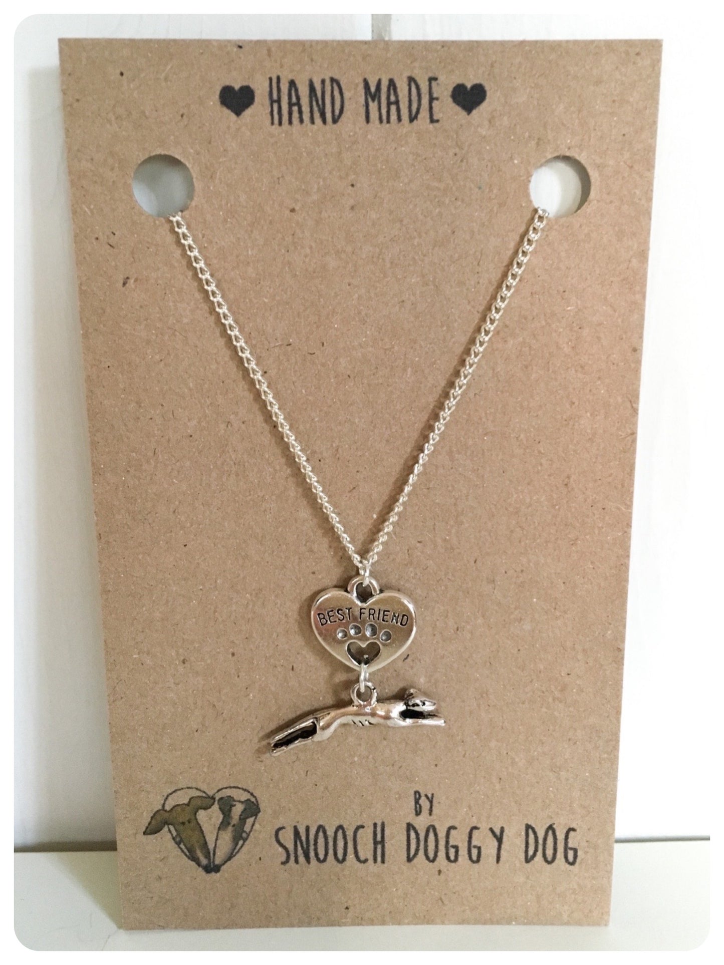 SILVER GREYHOUND WHIPPET SIGHTHOUND LURCHER CHARM NECKLACE CHAIN BEST FRIEND HEART KEEPSAKE GIFT