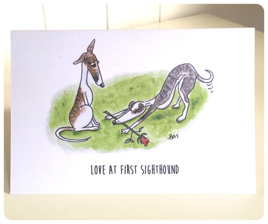 WHIPPET GREYHOUND SIGHTHOUND LURCHER ITALIAN GREYHOUND LOVE ROSE ART ILLUSTRATION GREETINGS CARD