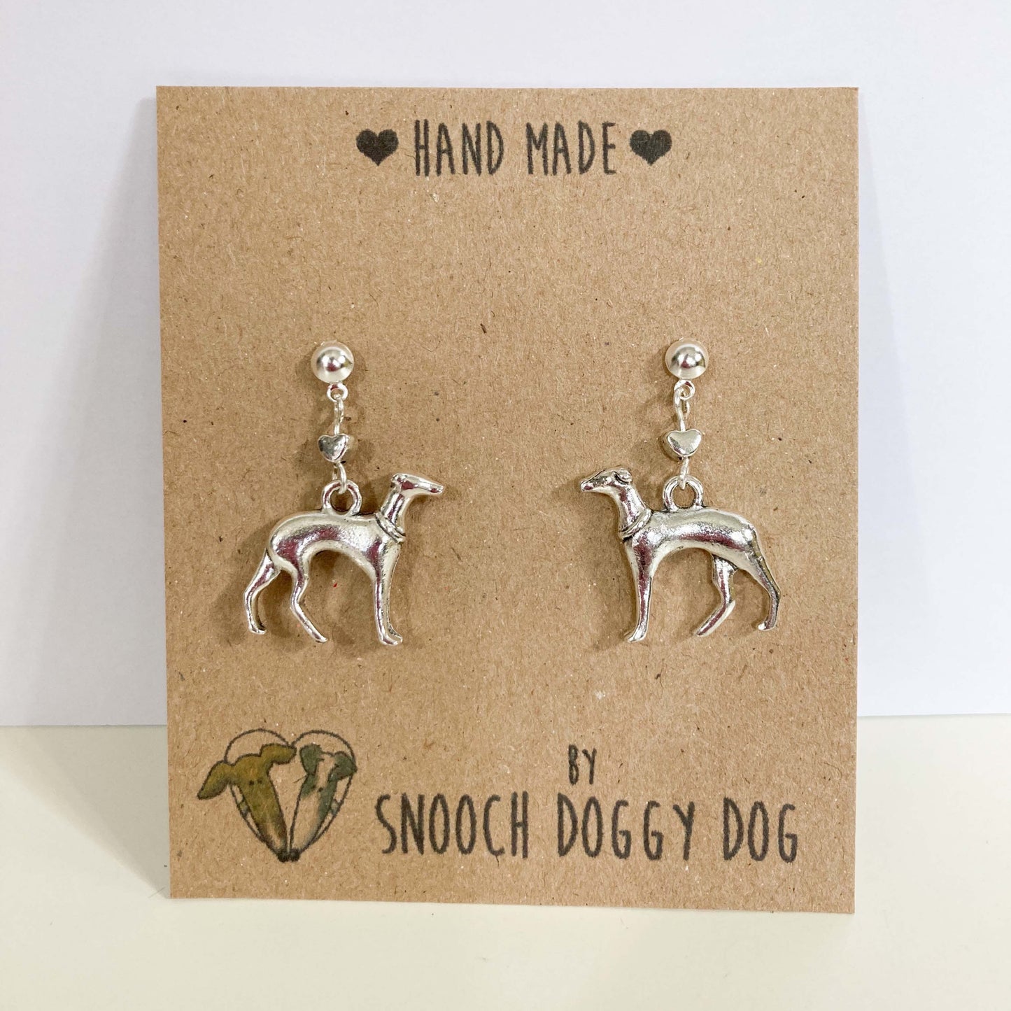 SILVER ITALIAN GREYHOUND WHIPPET SIGHTHOUND LURCHER STUD EARRINGS DROP DANGLE CHARM LOVE HEART KEEPSAKE GIFT