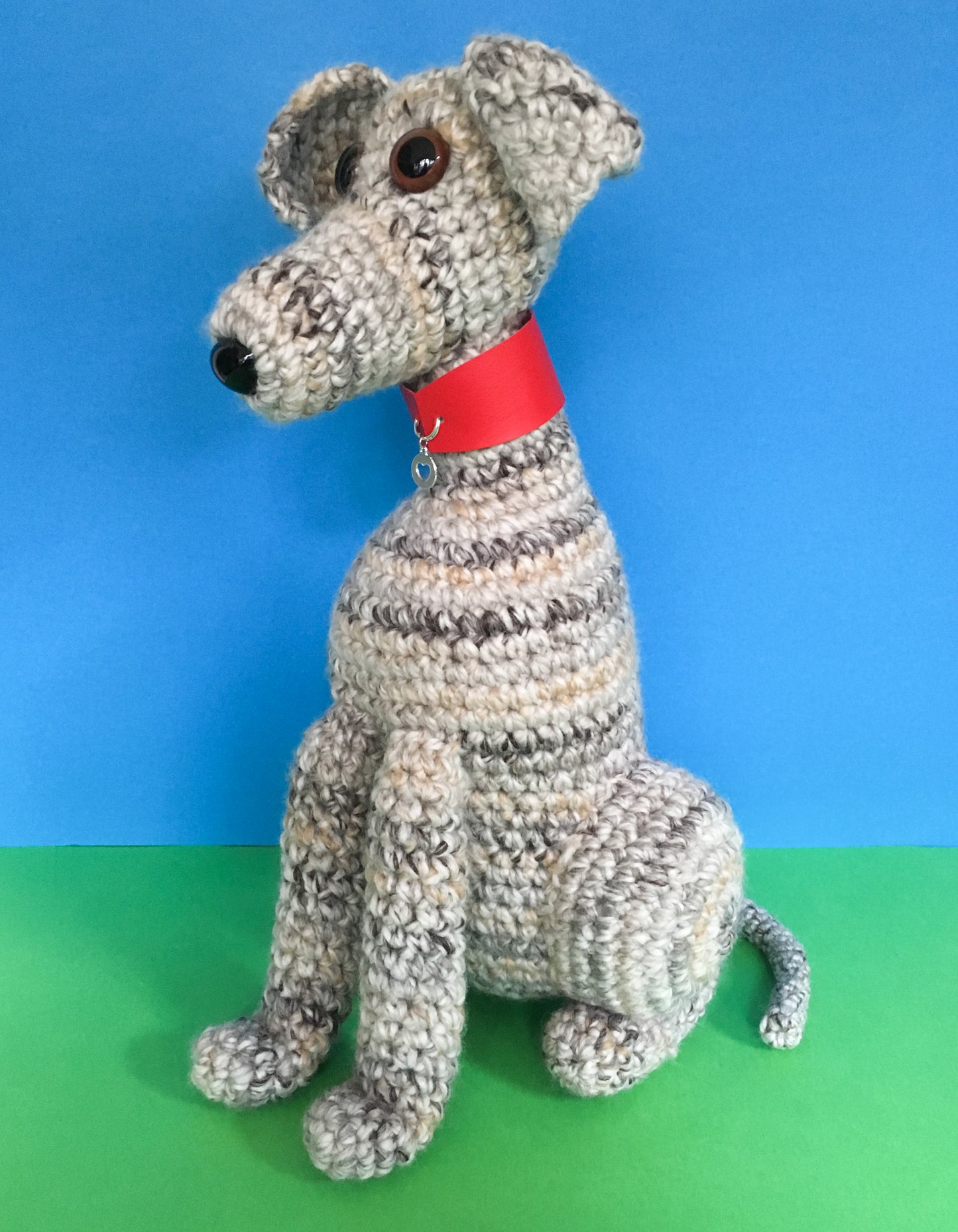 TAN BRINDLE CROCHET HUGE HUGGABLE WHIPPET GREYHOUND SIGHTHOUND ITALIAN GREYHOUND PLUSH KEEPSAKE MEMORIAL GIFT