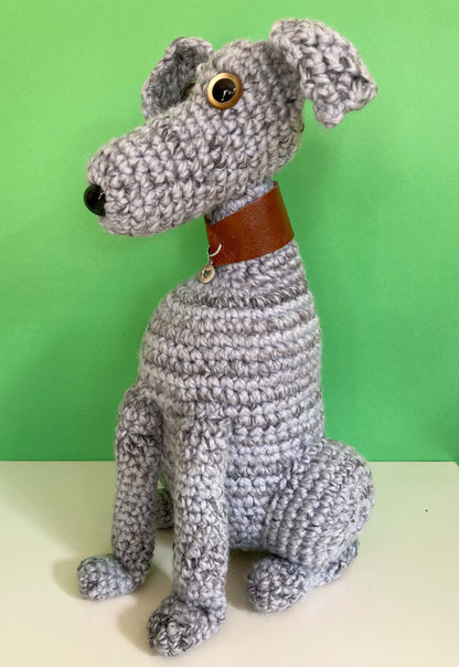 GREY BRINDLE CROCHET HUGE HUGGABLE WHIPPET GREYHOUND SIGHTHOUND ITALIAN GREYHOUND PLUSH KEEPSAKE MEMORIAL GIFT