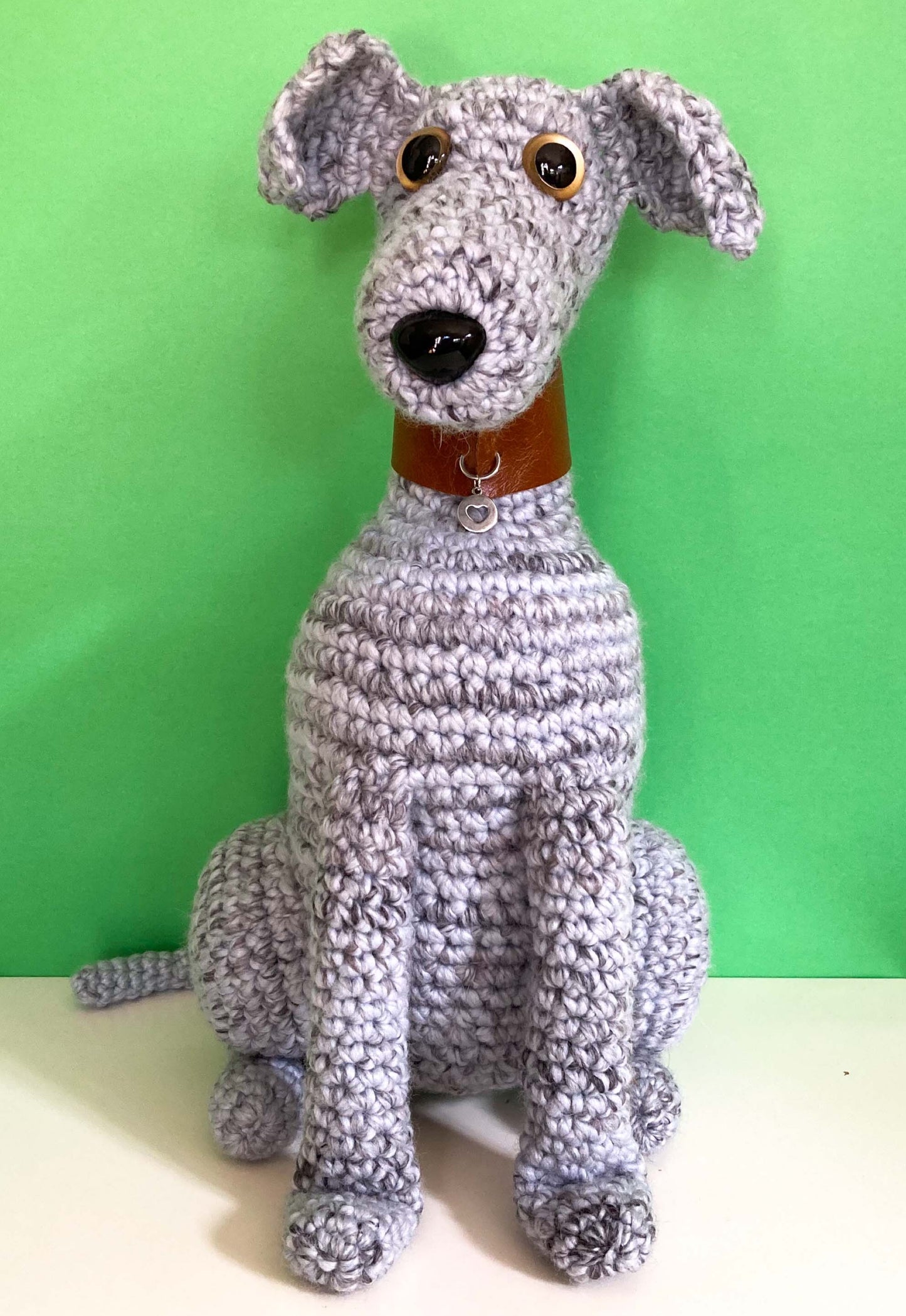 GREY BRINDLE CROCHET HUGE HUGGABLE WHIPPET GREYHOUND SIGHTHOUND ITALIAN GREYHOUND PLUSH KEEPSAKE MEMORIAL GIFT