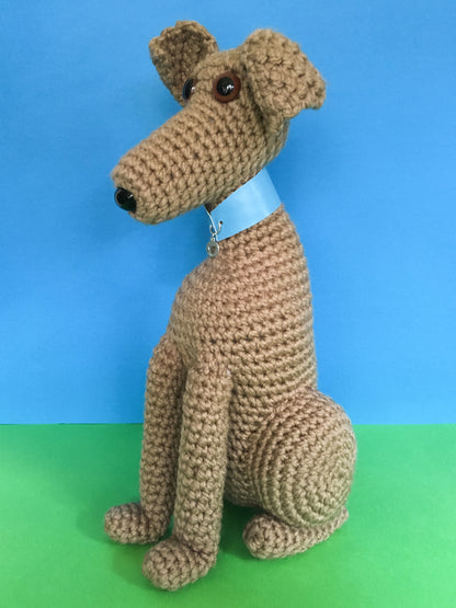 TAN CROCHET HUGE HUGGABLE WHIPPET GREYHOUND SIGHTHOUND ITALIAN GREYHOUND PLUSH KEEPSAKE MEMORIAL GIFT