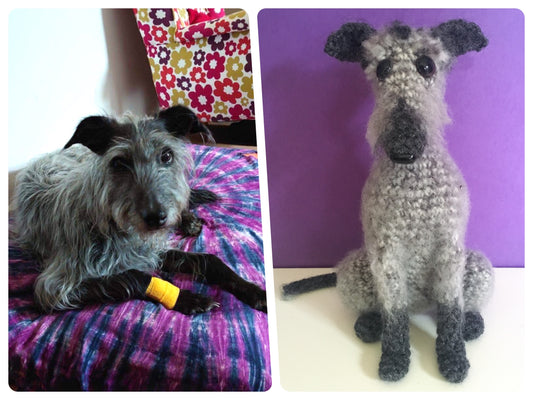 CUSTOM MINI CROCHET SCRUFFY LURCHER KEEPSAKE MEMORIAL GIFT