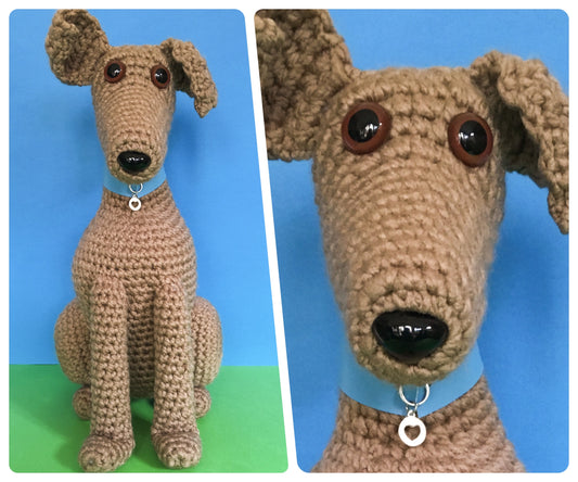 TAN CROCHET HUGE HUGGABLE WHIPPET GREYHOUND SIGHTHOUND ITALIAN GREYHOUND PLUSH KEEPSAKE MEMORIAL GIFT