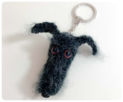 DARK GREY HAIRY SCRUFFY SIGHTHOUND LURCHER BEDLINGTON WHIPPET WOLFHOUND KEYRING CHARM KEEPSAKE GIFT