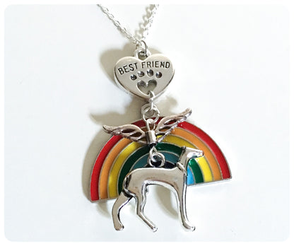 SILVER GREYHOUND WHIPPET SIGHTHOUND LURCHER CHARM NECKLACE CHAIN LOVE HEART PAW PRINT BEST FRIEND MEMORIAL PET BEREAVEMENT LOSS ANGEL RAINBOW BRIDGE KEEPSAKE GIFT