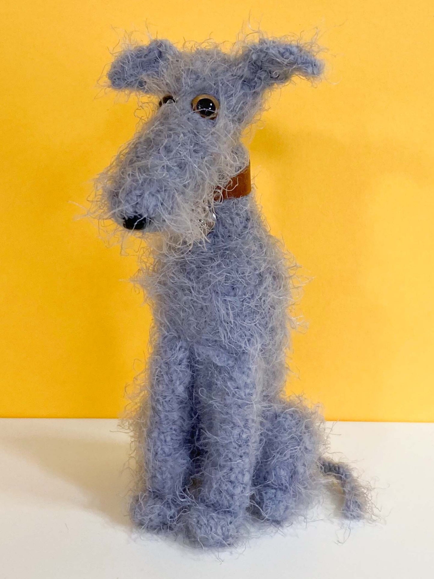 LIGHT GREY BLUE CROCHET MINI HAIRY SCRUFFY FUZZY HOUND MINI PLUSH DOG BEDLINGTON WHIPPET WOLFHOUND LURCHER DEERHOUND PLUSH KEEPSAKE MEMORIAL GIFT