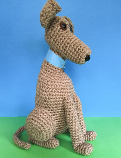 TAN CROCHET HUGE HUGGABLE WHIPPET GREYHOUND SIGHTHOUND ITALIAN GREYHOUND PLUSH KEEPSAKE MEMORIAL GIFT