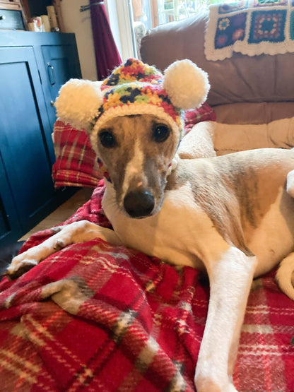 HANDMADE KNITTED WHIPPET SNOOD POINTY HOOD POM POM HAT