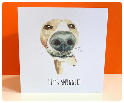 TAN WHITE WHIPPET GREYHOUND SIGHTHOUND LURCHER ITALIAN GREYHOUND LOVE BOOP SNUGGLE ART ILLUSTRATION GREETINGS CARD