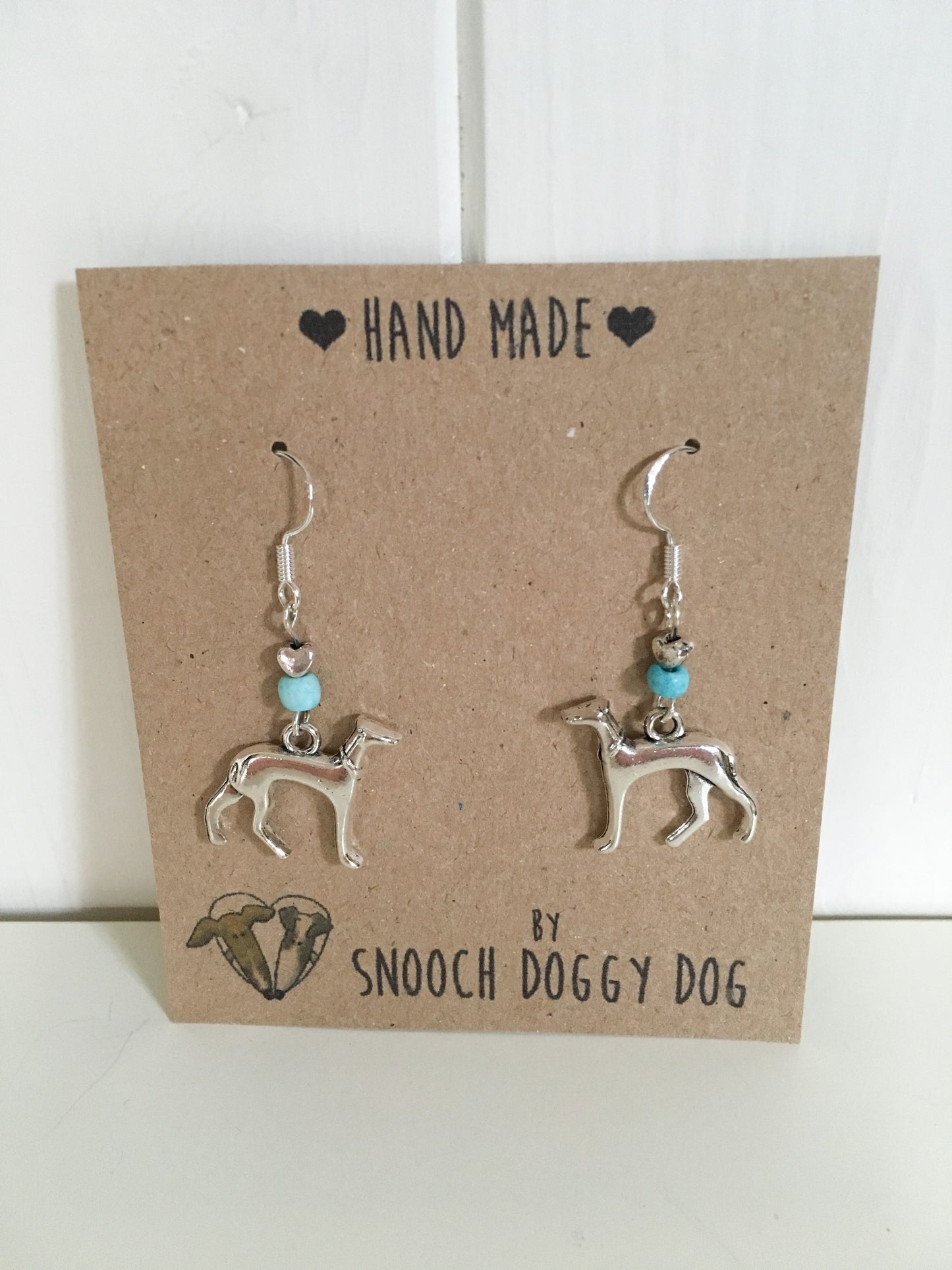 SILVER ITALIAN GREYHOUND WHIPPET SIGHTHOUND LURCHER EARRINGS NATURAL TURQUOISE GEMSTONE 925 STERLING STAINLESS STEEL CHARM HEART KEEPSAKE GIFT