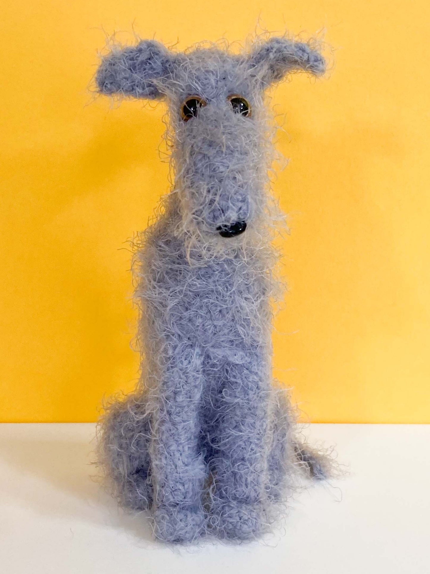 LIGHT GREY BLUE CROCHET MINI HAIRY SCRUFFY FUZZY HOUND MINI PLUSH DOG BEDLINGTON WHIPPET WOLFHOUND LURCHER DEERHOUND PLUSH KEEPSAKE MEMORIAL GIFT