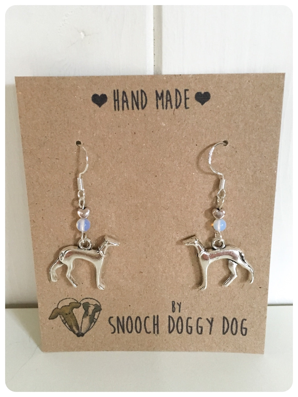 SILVER ITALIAN GREYHOUND WHIPPET SIGHTHOUND LURCHER EARRINGS NATURAL MOONSTONE GEMSTONE 925 STERLING STAINLESS STEEL CHARM HEART KEEPSAKE GIFT