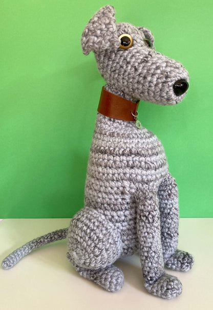 GREY BRINDLE CROCHET HUGE HUGGABLE WHIPPET GREYHOUND SIGHTHOUND ITALIAN GREYHOUND PLUSH KEEPSAKE MEMORIAL GIFT