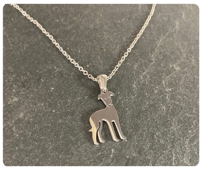 SILVER STAINLESS STEEL GREYHOUND WHIPPET SIGHTHOUND LURCHER CHARM NECKLACE CHAIN KEEPSAKE GIFT