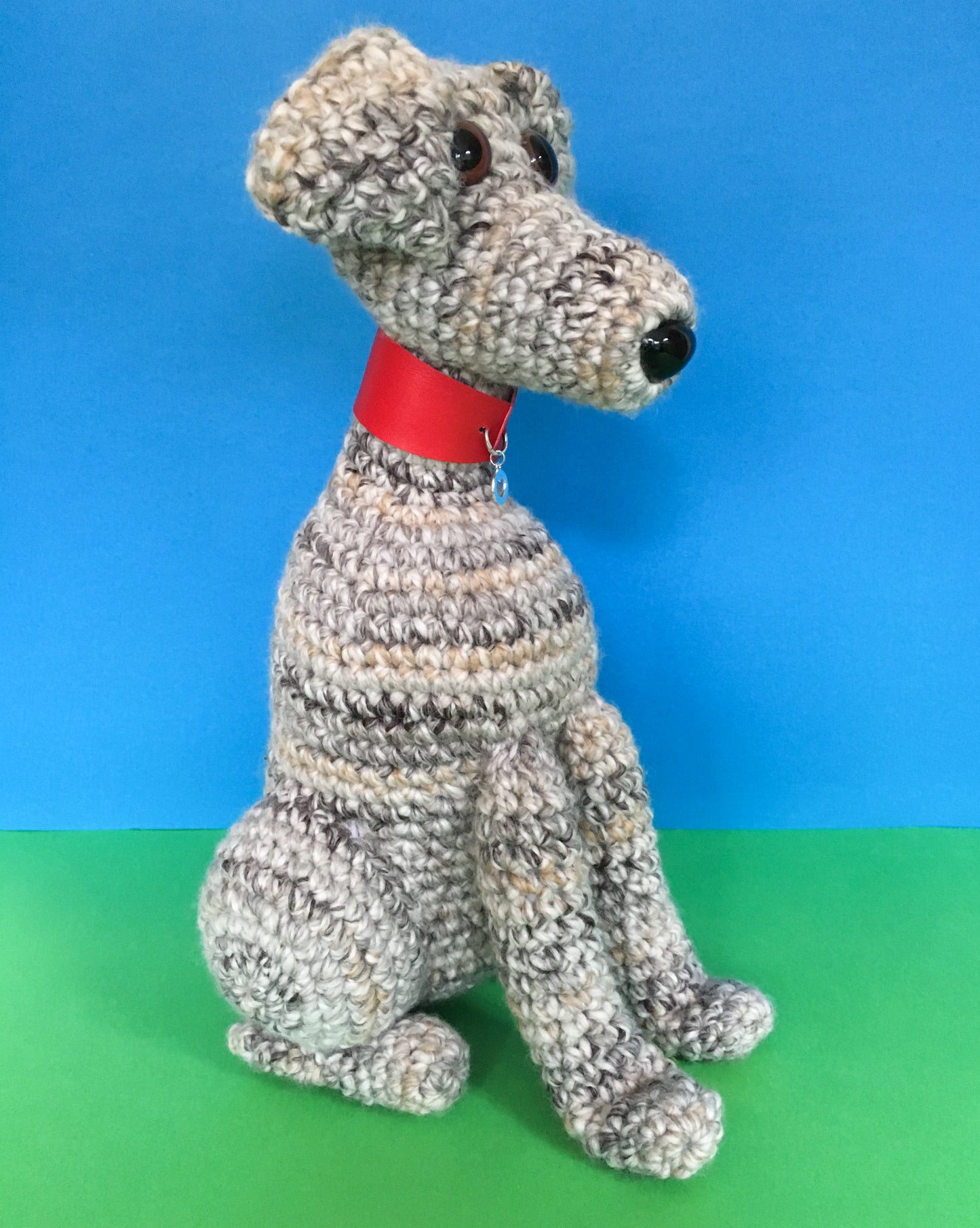 TAN BRINDLE CROCHET HUGE HUGGABLE WHIPPET GREYHOUND SIGHTHOUND ITALIAN GREYHOUND PLUSH KEEPSAKE MEMORIAL GIFT