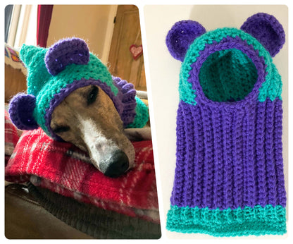 HANDMADE KNITTED WHIPPET SNOOD POINTY HOOD TEDDY BEAR EARS POM POM HAT