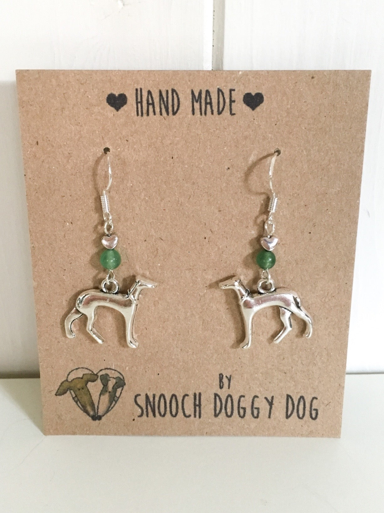 SILVER ITALIAN GREYHOUND WHIPPET SIGHTHOUND LURCHER EARRINGS NATURAL JADE GREEN GEMSTONE 925 STERLING STAINLESS STEEL CHARM HEART KEEPSAKE GIFT