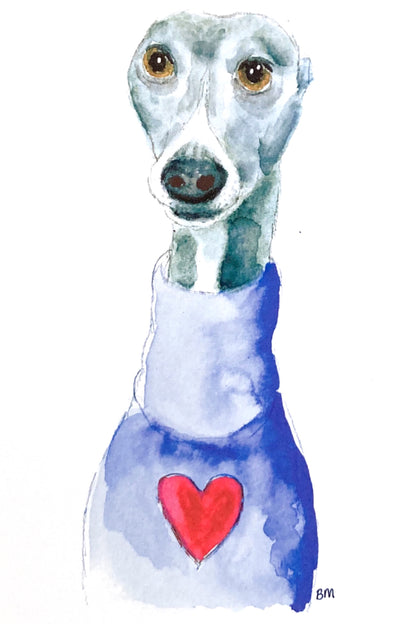 WHIPPET GREYHOUND SIGHTHOUND LURCHER ITALIAN GREYHOUND ART ILLUSTRATION WATERCOLOUR CUTE LOVE HEART JUMPER SWEATER