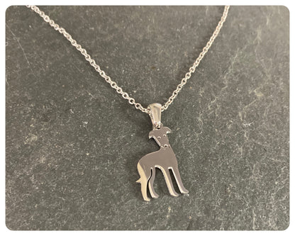 SILVER STAINLESS STEEL GREYHOUND WHIPPET SIGHTHOUND LURCHER CHARM NECKLACE CHAIN & TINY CUTE STUD EARRINGS SET KEEPSAKE GIFT