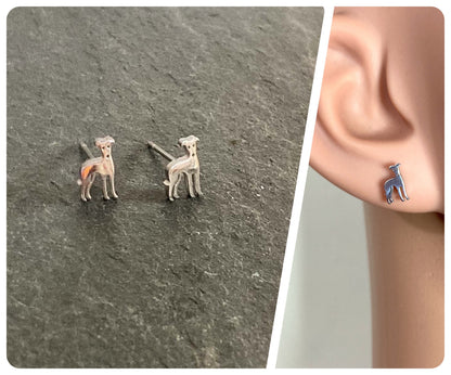 TINY CUTE SILVER GREYHOUND WHIPPET SIGHTHOUND LURCHER STAINLESS STUD EARRINGS KEEPSAKE GIFT BOX