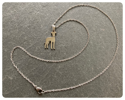 SILVER STAINLESS STEEL GREYHOUND WHIPPET SIGHTHOUND LURCHER CHARM NECKLACE CHAIN & TINY CUTE STUD EARRINGS SET KEEPSAKE GIFT