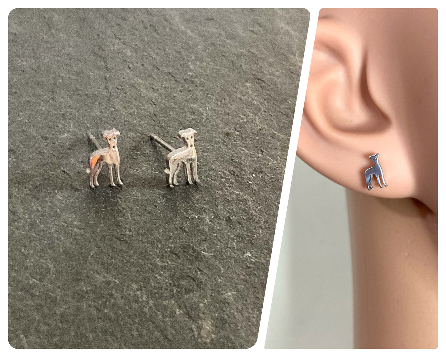 SILVER STAINLESS STEEL GREYHOUND WHIPPET SIGHTHOUND LURCHER CHARM NECKLACE CHAIN & TINY CUTE STUD EARRINGS SET KEEPSAKE GIFT